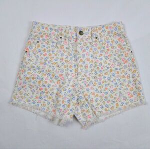 Billabong How About That All Over Floral Ivory Fringe Cotton Denim Shorts 28